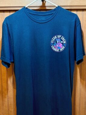 Combat Iron 'Clean Up Crew' Black Graphic Tee with Pink & Blue Badge